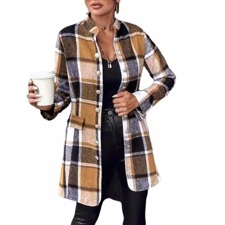 Damen Modischer Karo-Blazer aus weichem Wollmix R&B