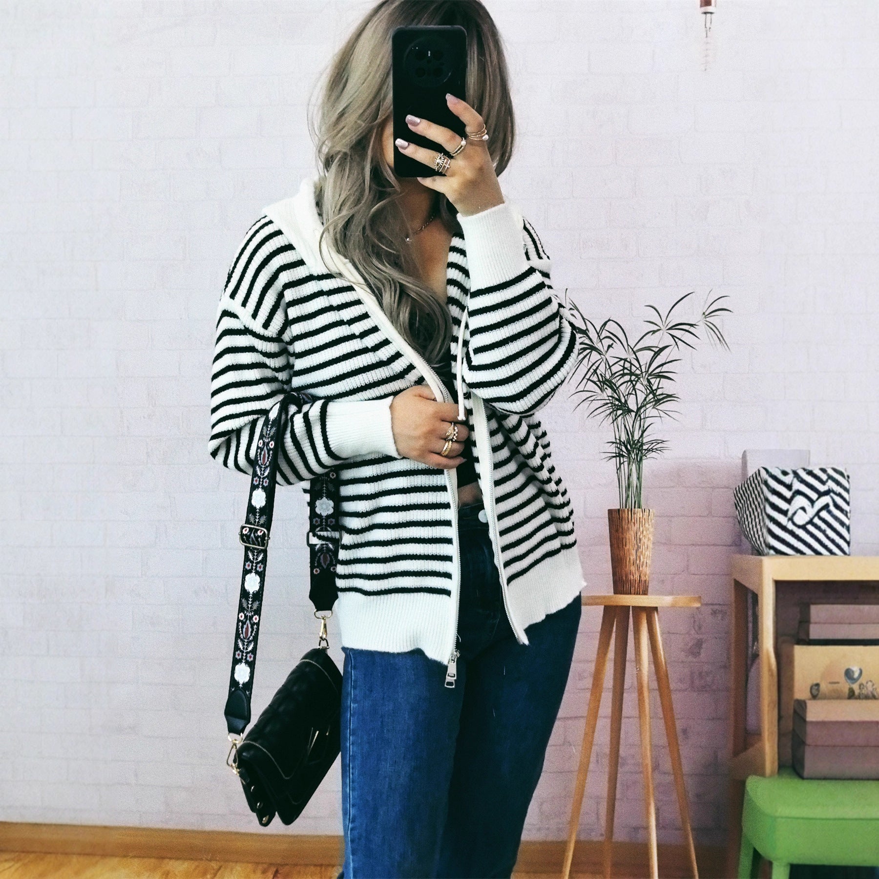 Damen Sportlicher Hoodie mit Streifenmuster und lässigem Schnitt R&B