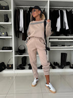 Damen Bequemes Sport-Loungewear-Set mit kontrastierenden Streifen R&B