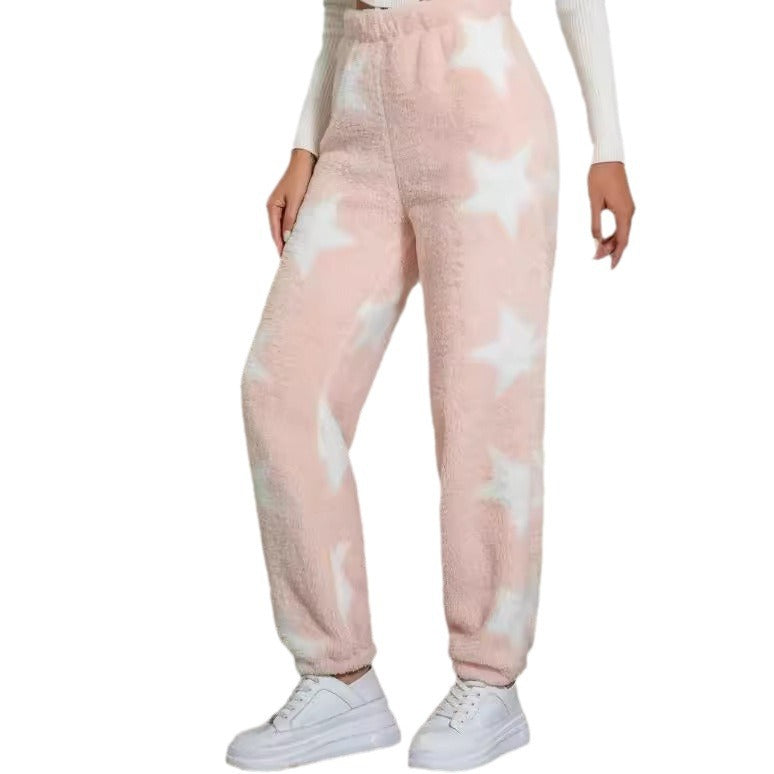 Damen kuschelige Fleece-Hose mit Leopardenmuster