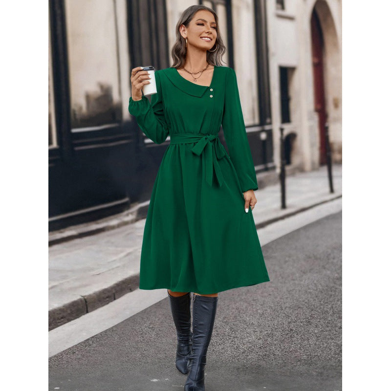 Damen Elegant geschnittenes Kleid mit Taillengürtel R&B