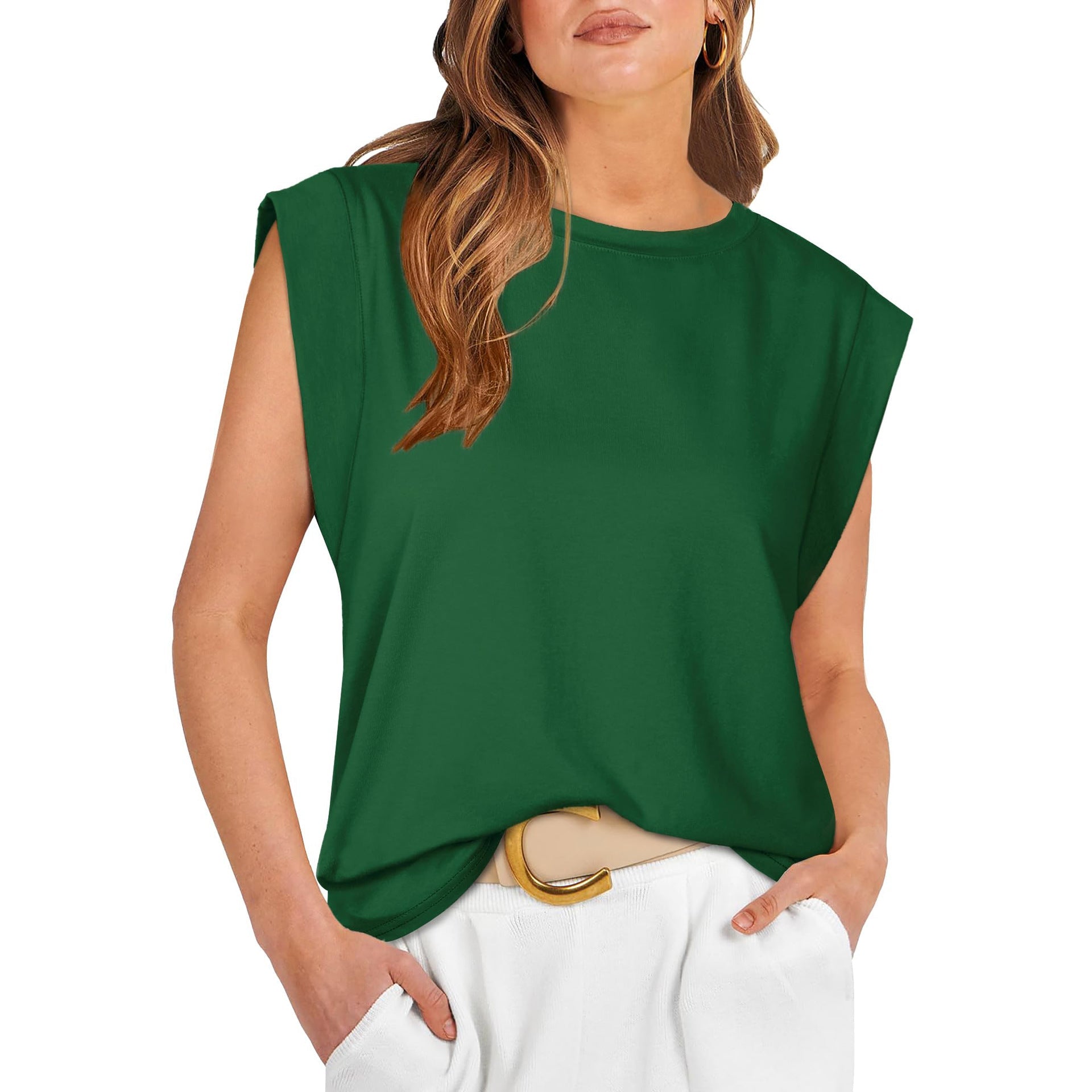 Damen Modisches Basic T-Shirt mit Schulterpolstern R&B