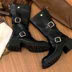 Damen robuste Stiefel mit modischem Schnallen-Design R&B