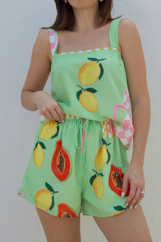 Damen Sommerlicher Zweiteiler mit fruchtigem Print und elastischem Bund R&B