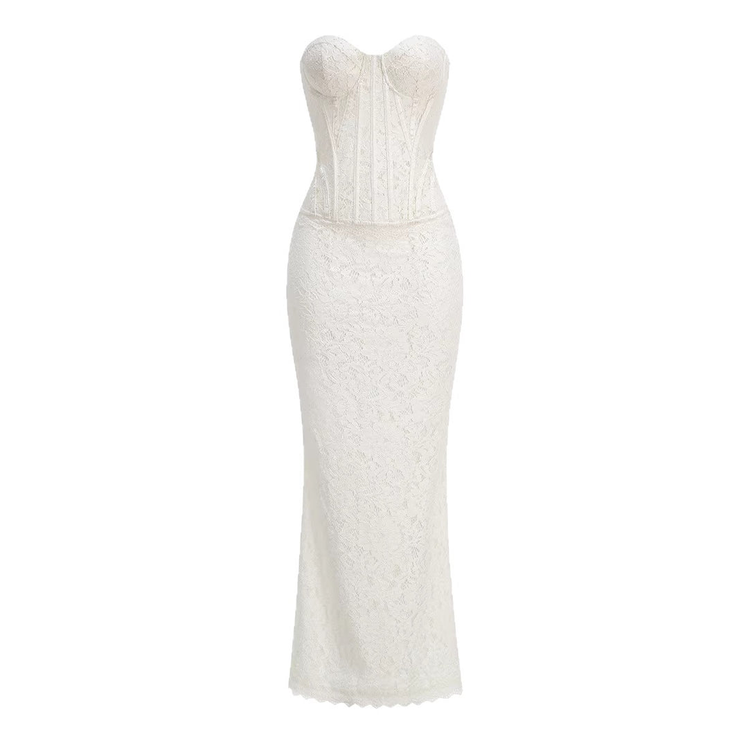 Damen nan zweiteiliges Spitzen-Corsagen-Set mit verstärktem Bustier und figurbetontem Mermaid-Rock R&B