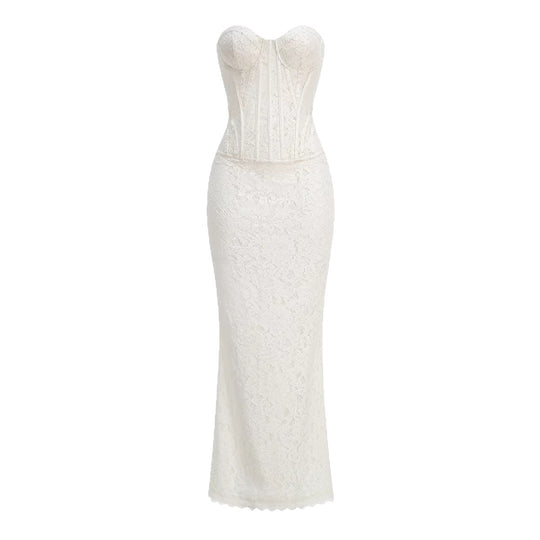 Damen nan zweiteiliges Spitzen-Corsagen-Set mit verstärktem Bustier und figurbetontem Mermaid-Rock R&B