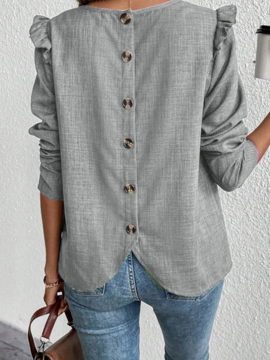 Damen Elegante Bluse mit Rüschendetails und Rundhalsausschnitt R&B