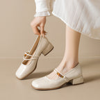 Damen Ballerinas mit dekorativem Riemchen und bequemer Blockabsatz