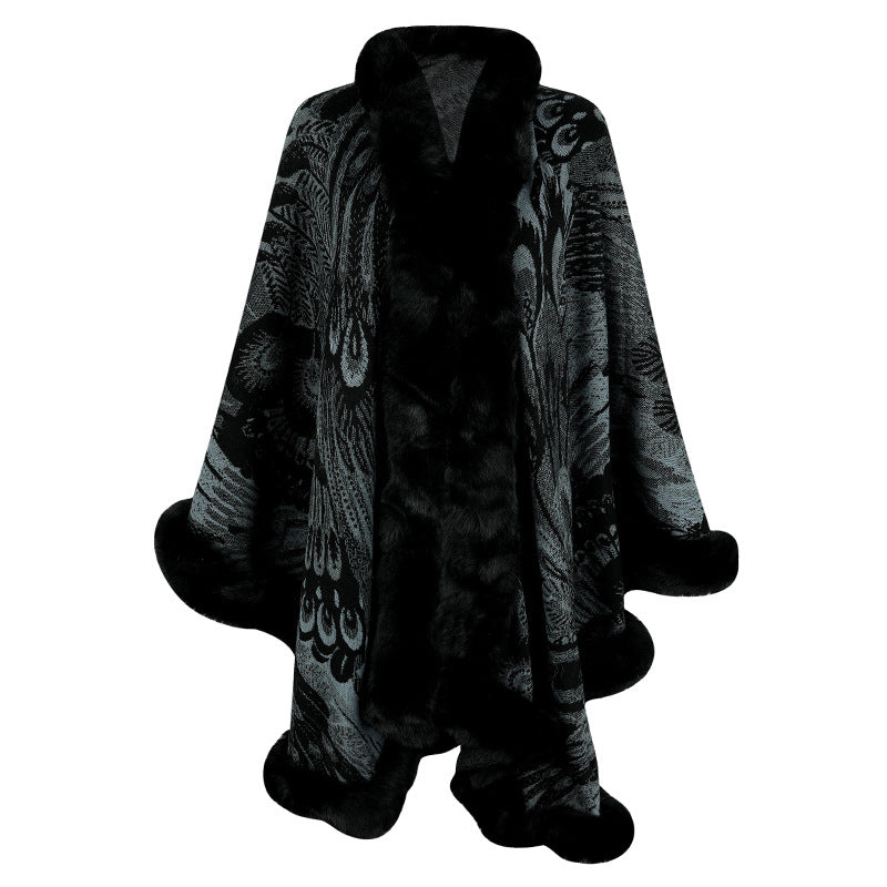 Damen luxuriöser Poncho mit dekorativem Fleece-Wärmeschutz R&B