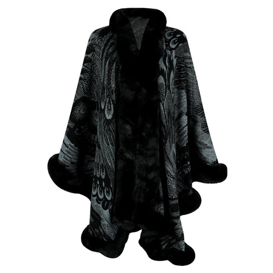 Damen luxuriöser Poncho mit dekorativem Fleece-Wärmeschutz R&B