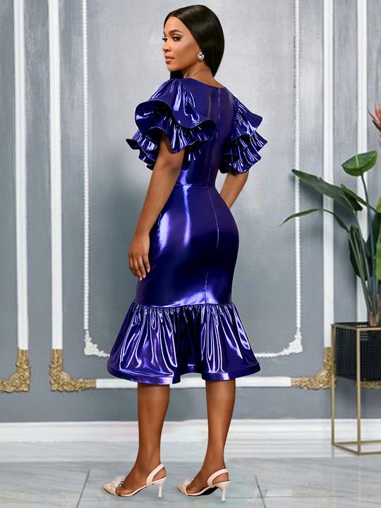 Damen glamouröses Abendkleid mit voluminösen Rüschensäumen R&B