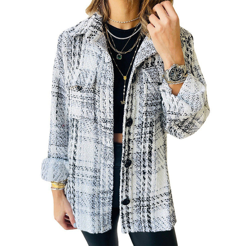 Damen Karierte Overshirt-Jacke mit Taschen und lässigem Schnitt R&B