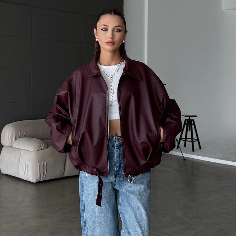 Damen elegante Kunstlederjacke R&B