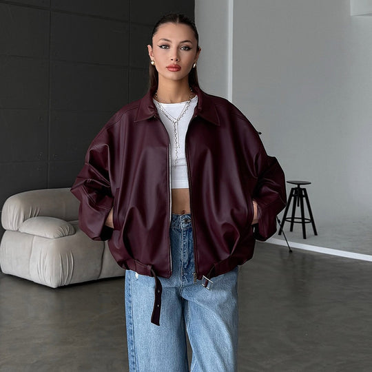 Damen elegante Kunstlederjacke R&B