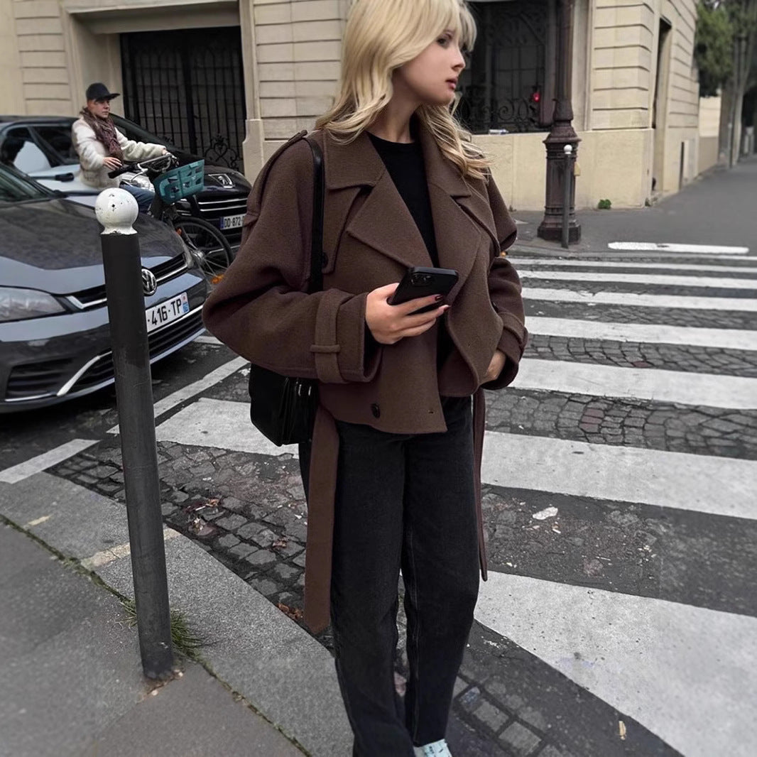 Damen modische und überschnittene Wolljacke mit doppelter Knopfleiste R&B