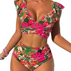 Damen Hoch-tailliertes BadR&Bikini mit verspielten Rüschendetails R&B