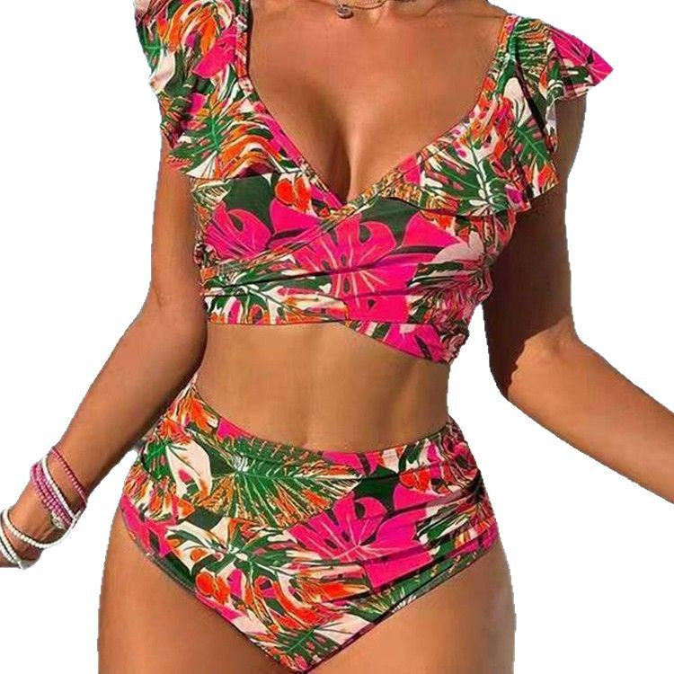 Damen Hoch-tailliertes BadR&Bikini mit verspielten Rüschendetails R&B
