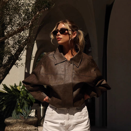 Damen Kunstlederjacke mit lässigem Oversized-Schnitt R&B