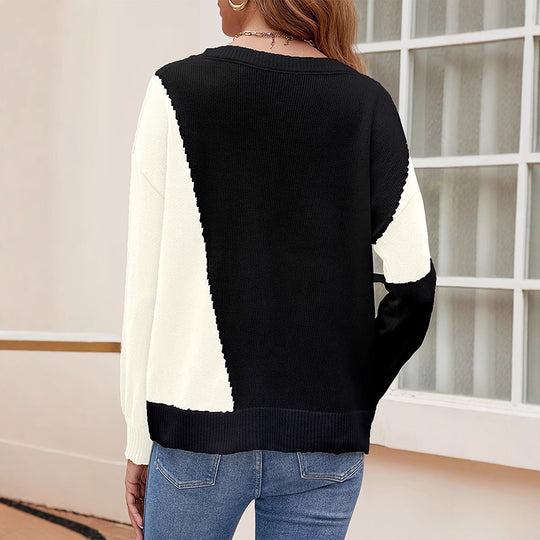 Damen modischer Pullover mit asymmetrischem Farbblockdesign R&B