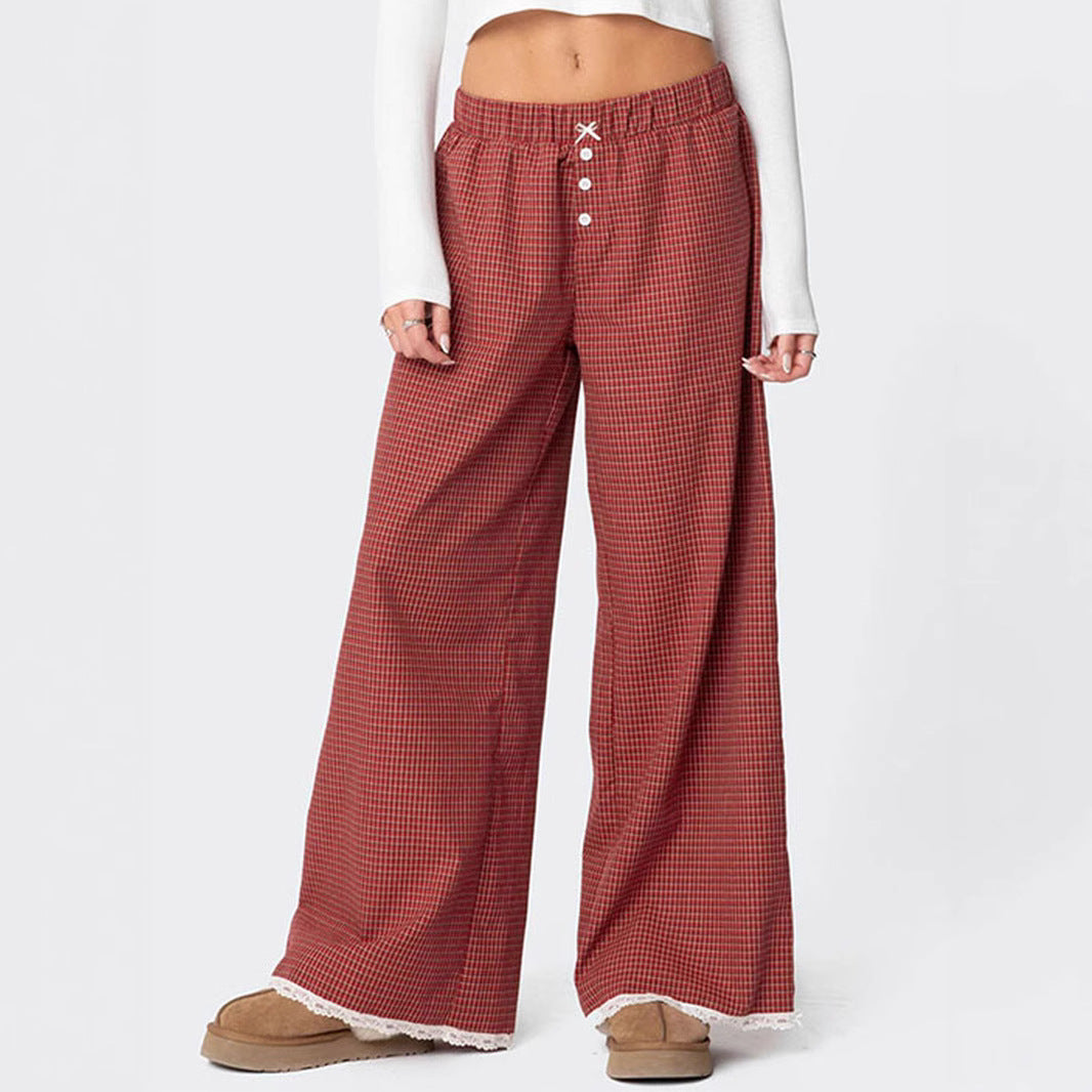 Damen Weit geschnittene Karohose mit Spitzendetails R&B