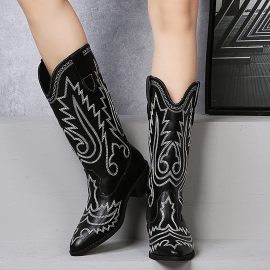 Damen Cowboy-Stiefel mit modischen Verzierungen und elegantem Absatz R&B