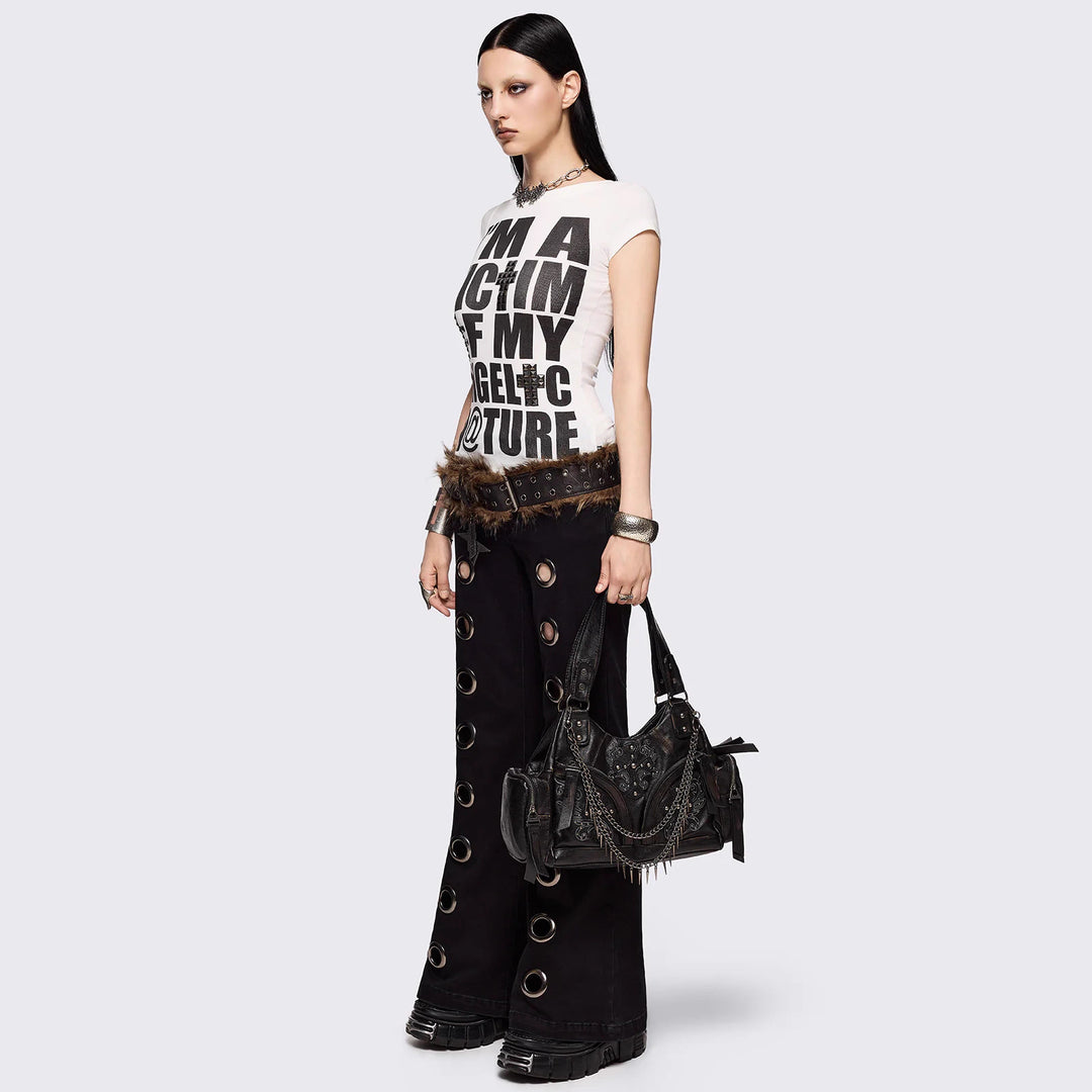 Damen Flared Jeans mit dekorativen Ösen R&B