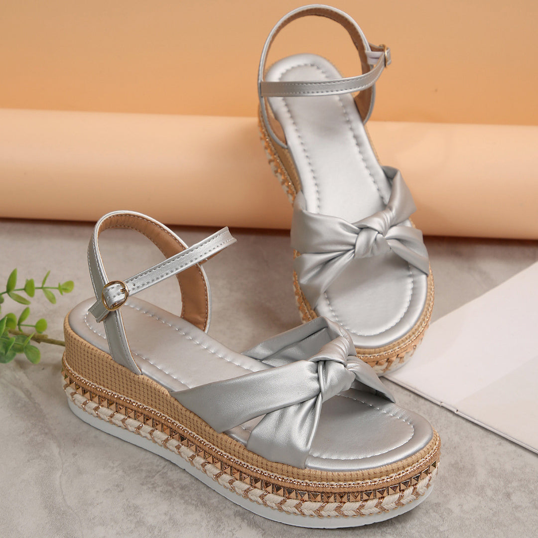 Damen Komfortable Plateau-Sandalen mit Knoten-Detail R&B