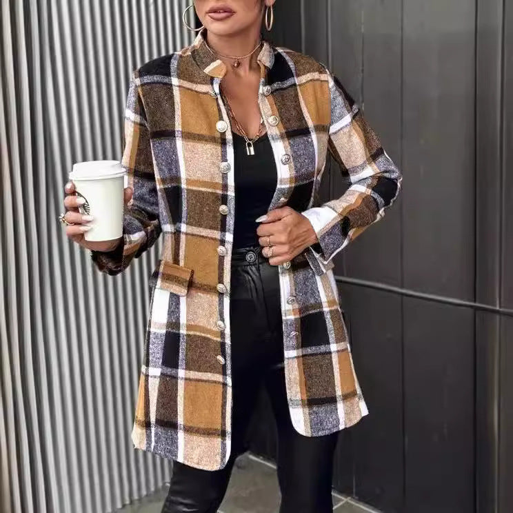 Damen Modischer Karo-Blazer aus weichem Wollmix R&B