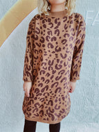 Damen Grobstrickkleid im modernen Leopardenmuster R&B