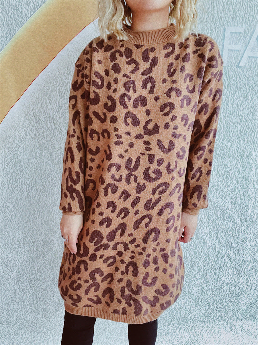 Damen Grobstrickkleid im modernen Leopardenmuster R&B