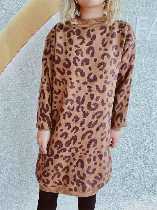 Damen Grobstrickkleid im modernen Leopardenmuster R&B