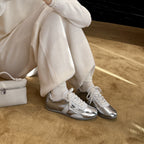 Damen Sportliche Leder-Sneaker mit Kontrastnähten und atmungsaktivem Innenfutter