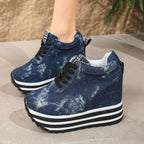 Damen Wedge-Sneaker im Denim-Look mit komfortablem Plateau R&B