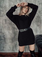 Damen Strickkleid mit weitem Schnitt und modischem Gürtel R&B