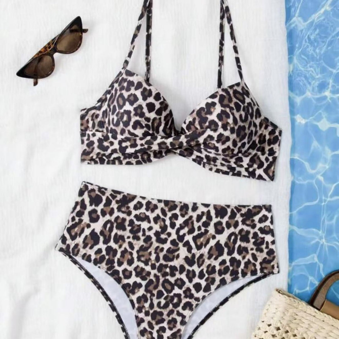 Damen Hoch tailliertes Bikini-Set mit gepolstertem Oberteil und animalischem Muster R&B