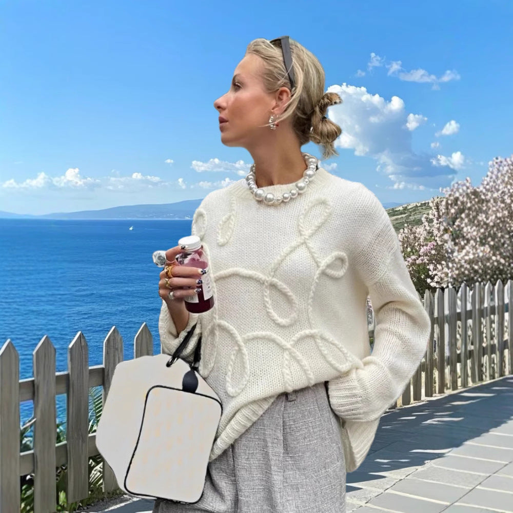Damen Modischer Strickpullover mit strukturiertem Zopfmuster und lockerer Passform R&B
