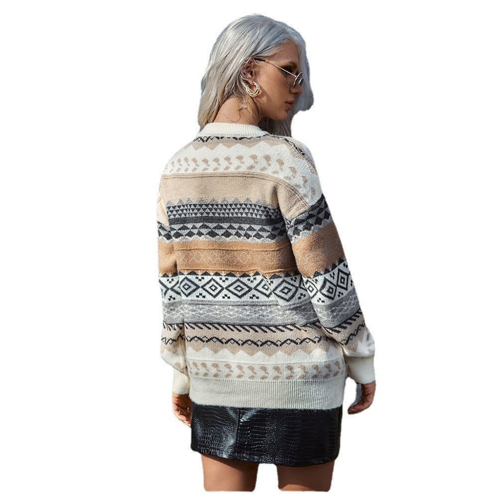 Damen Strickpullover mit grafischem Muster und lässigem Schnitt R&B