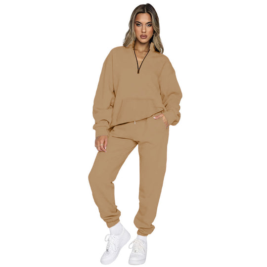 Damen Sportliches Set mit hohem Kragen und Taschen R&B
