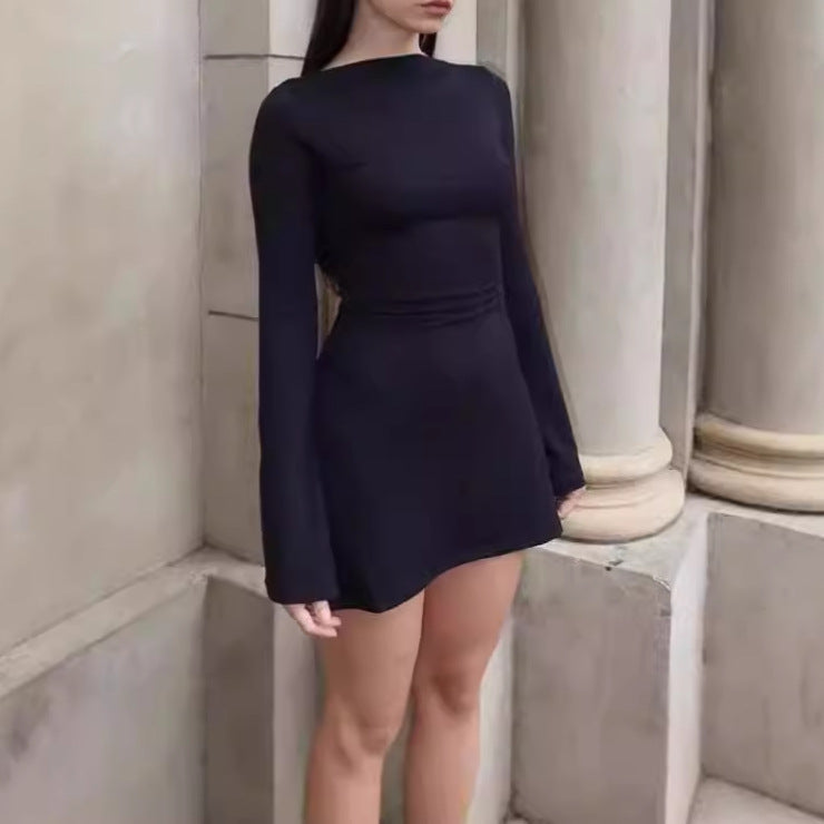 Damen elegantes Rüschen-Minikleid mit langen Ärmeln R&B