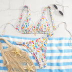 Damen Triangel-Bikini mit buntem Blumenmuster und verstellbaren Trägern R&B