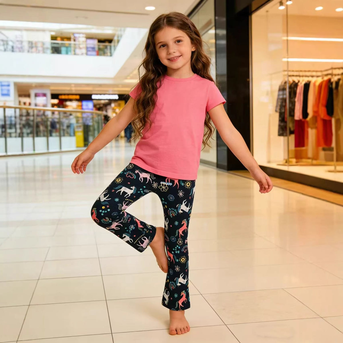 Mädchen Leggings mit verspieltem Einhorn- und Blütenmuster R&B