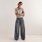 Damen Weit geschnittene Jeans mit hoch tailliertem Design und lässigem Schnitt R&B
