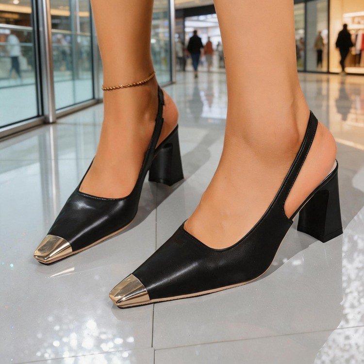Damen Slingback-Pumps mit metallischem Zehenbereich R&B
