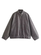 Damen modische Oversized-Jacke mit Stehkragen und seitlichen Taschen