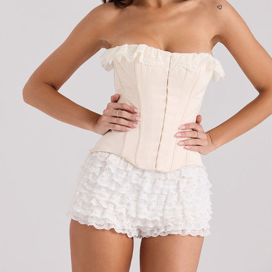 Damen Korsettoberteil mit Rüschenshorts R&B