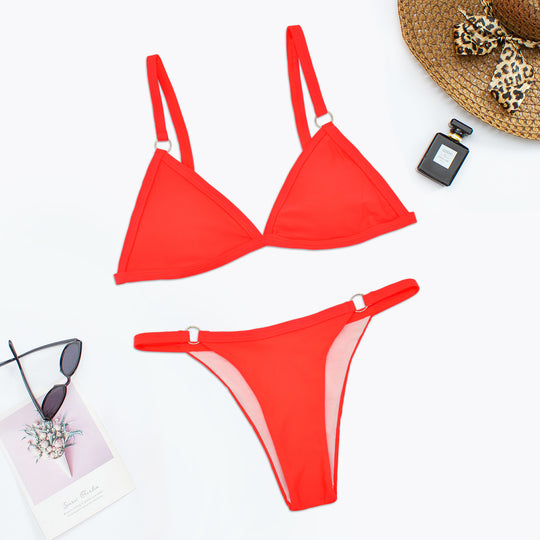 Damen Triangel-Bikini mit verstellbaren Trägern und eleganten Ringdetails R&B