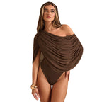 Damen Einseitiger Chiffon-Bodysuit mit Drapierungen R&B