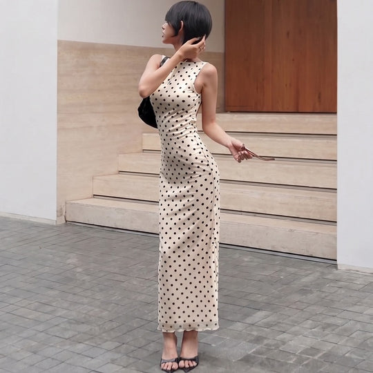 Damen Elegantes Maxikleid mit Punktdesign und figurbetontem Schnitt R&B