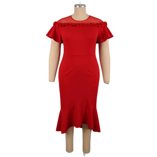 Damen Elegantes Kleid mit floralem Akzent und schwingendem Saum R&B