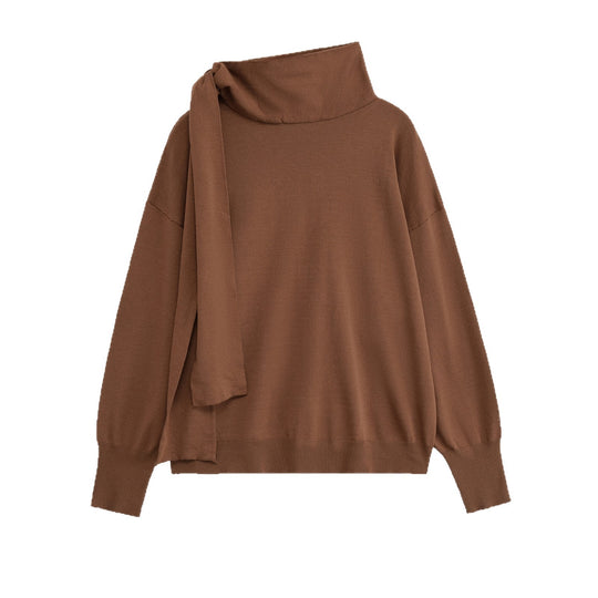 Damen lässiger Strickpullover mit asymmetrischem Kragen R&B